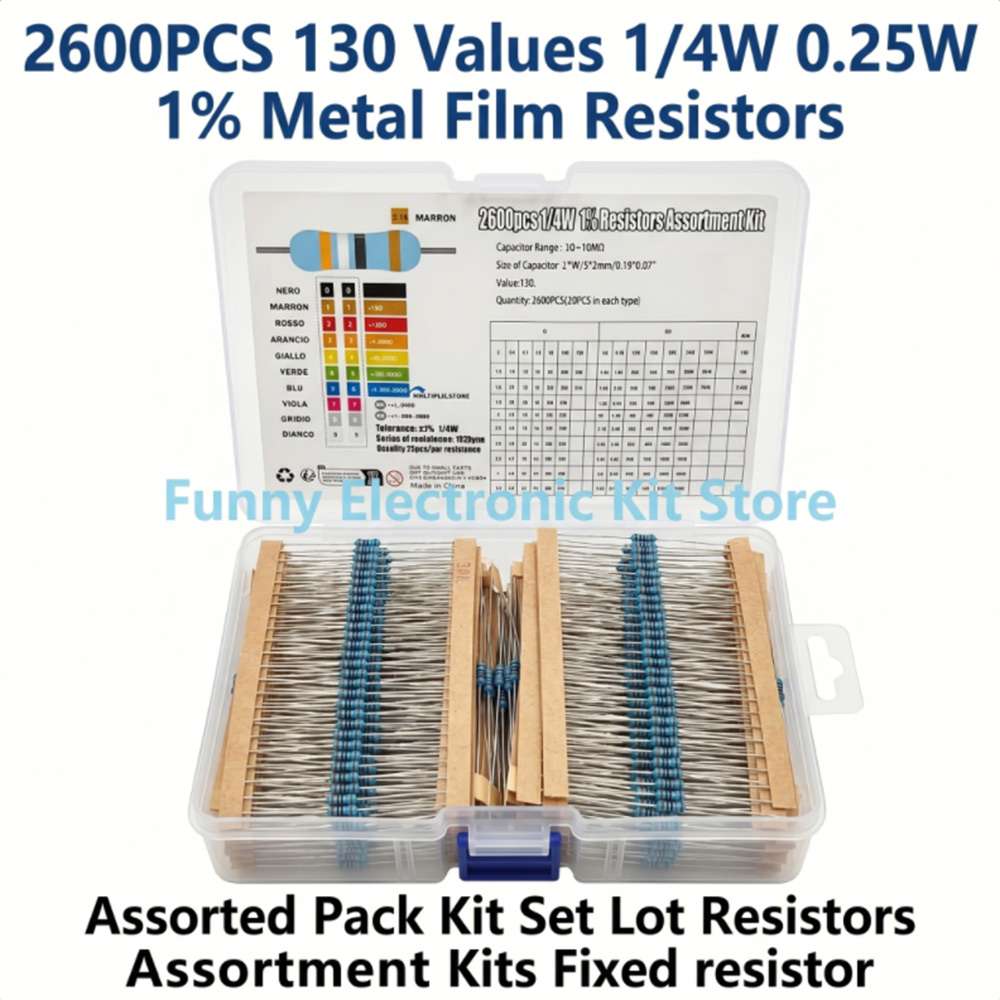 Diy Electronics Com - Zestaw 2600 szt. rezystorów metalizowanych, różne